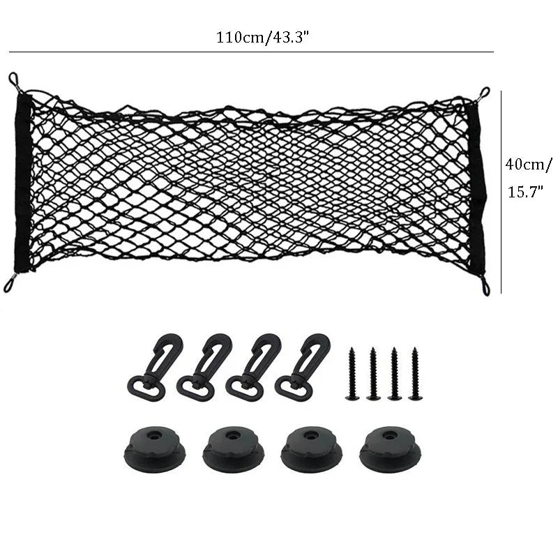 90x40 / 40x110 / 60x110 CM Car Trunk Rear Elastic Storage Cargo Luggage Nylon Mesh Net Holder With 4 Plastic Hooks Pockets