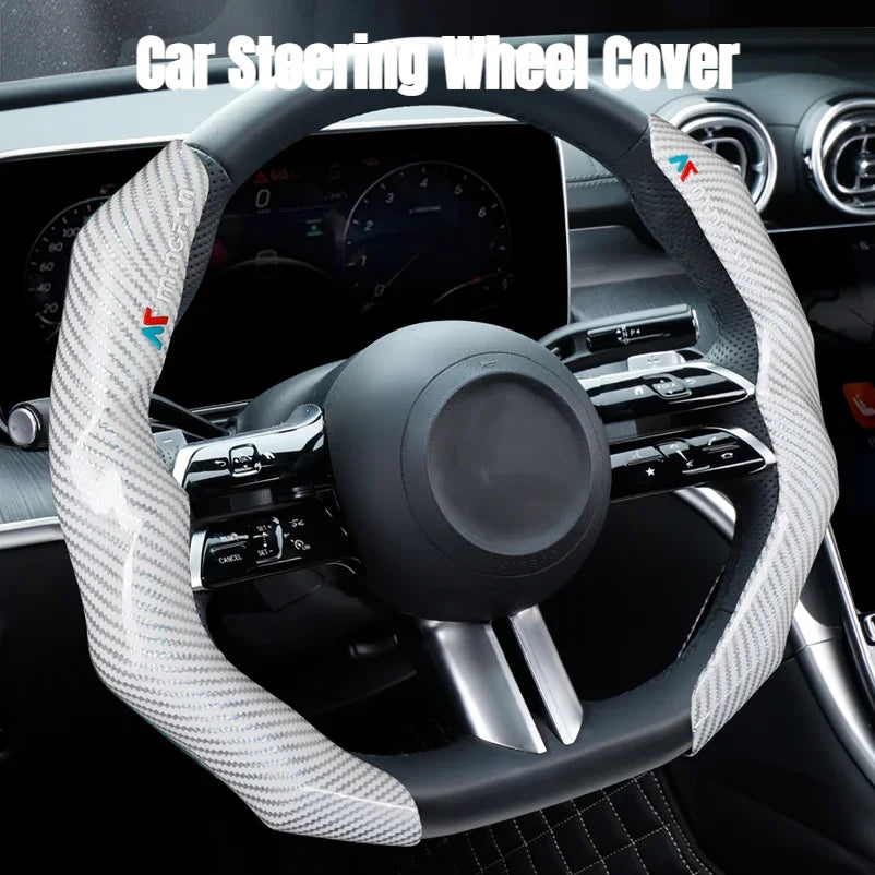Car Steering Wheel Cover Universal Carbon Fiber Car Steering Protector Anti-Slip Comfortable Sport Steering Wheel Cover