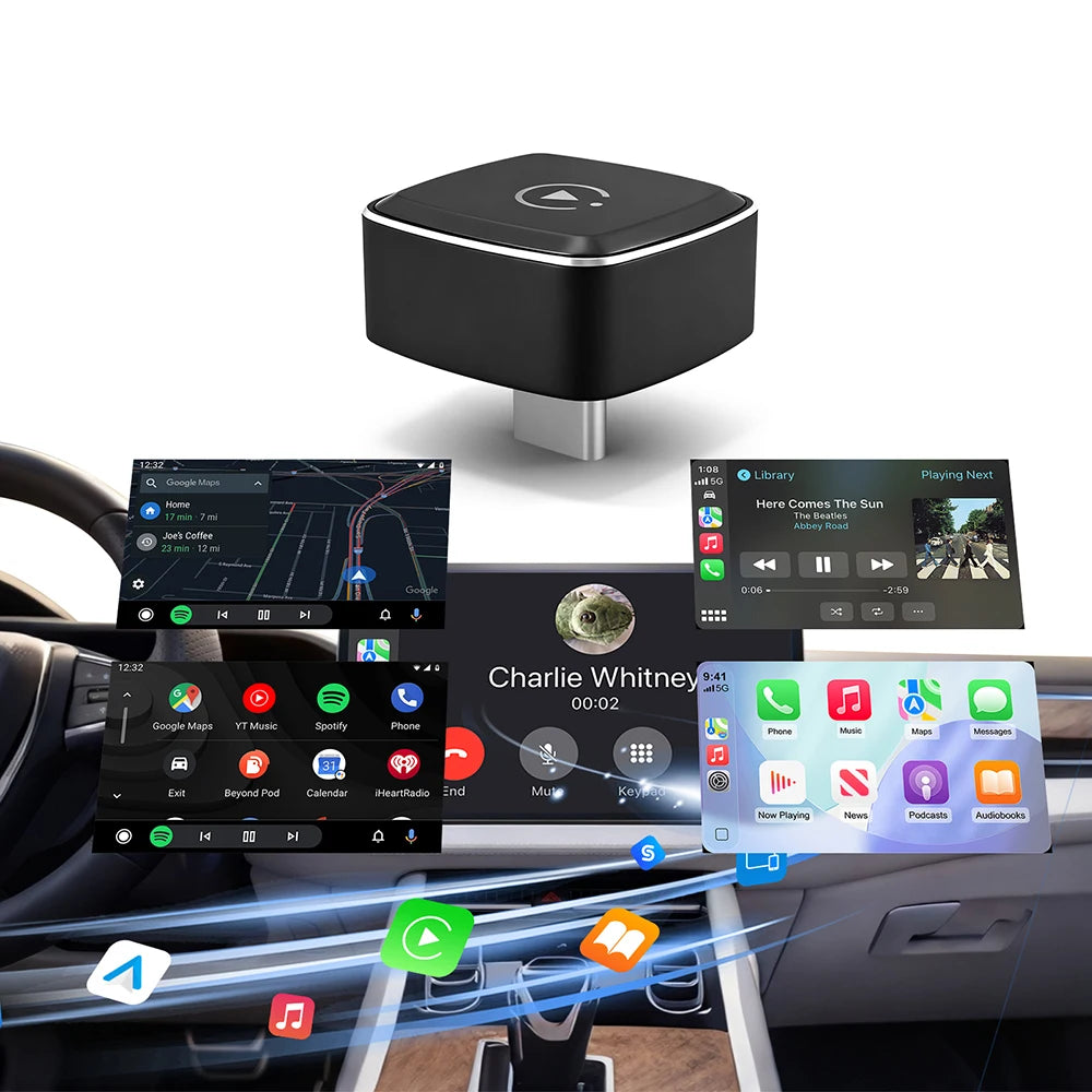 LEXXSON 2026 Ultra Mini Wireless CarPlay Adapter Wireless Android Auto AI Smart Box Intelligent Systems for Wired CarPlay Car