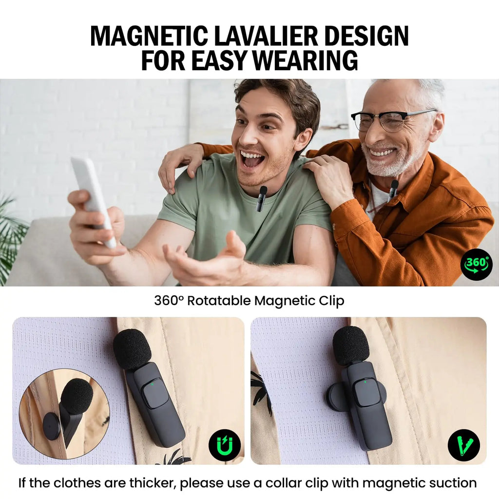 Mini Portable Wireless Lavalier Microphone for Live Broadcast Gaming Audio Video Recording iPhone Android