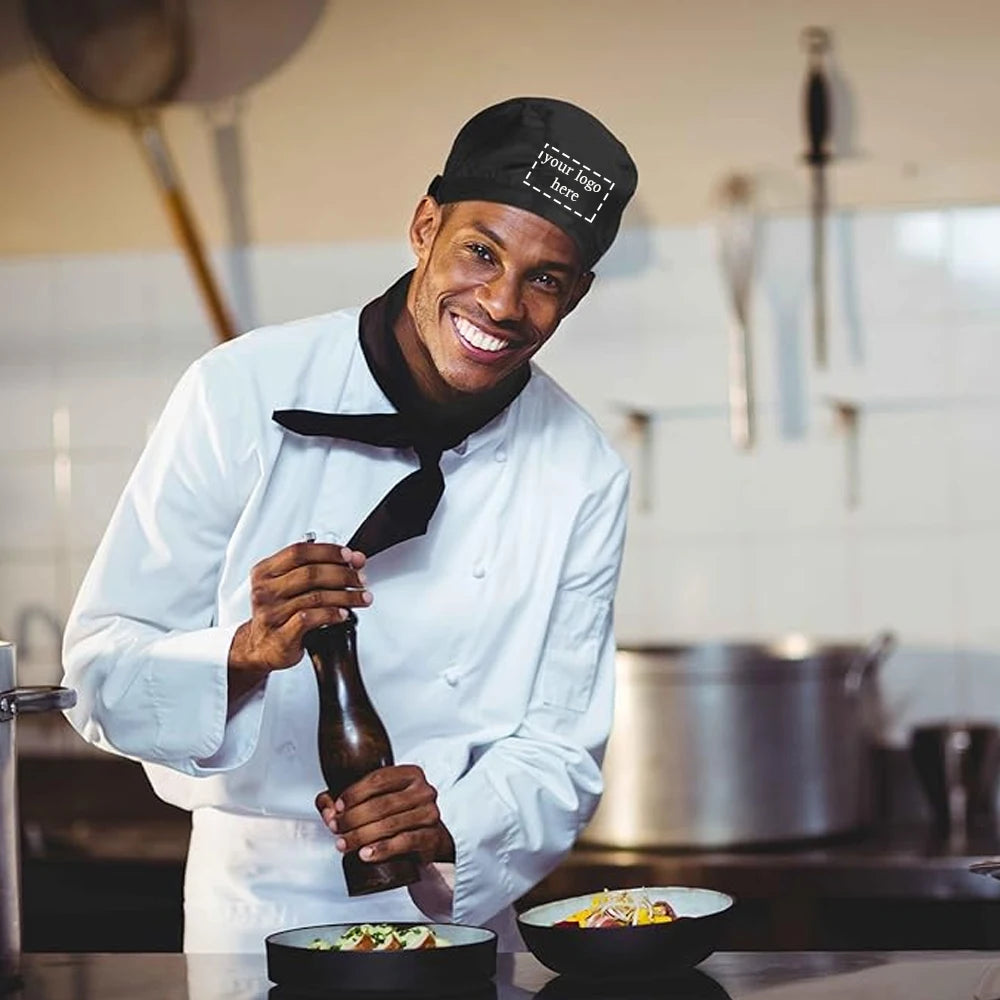 Personalized Chef Hat Custom Name Logo Kitchen Beanie Breathable Polyester Cooking Cap for Home Restaurant Bakery Chef Gifts