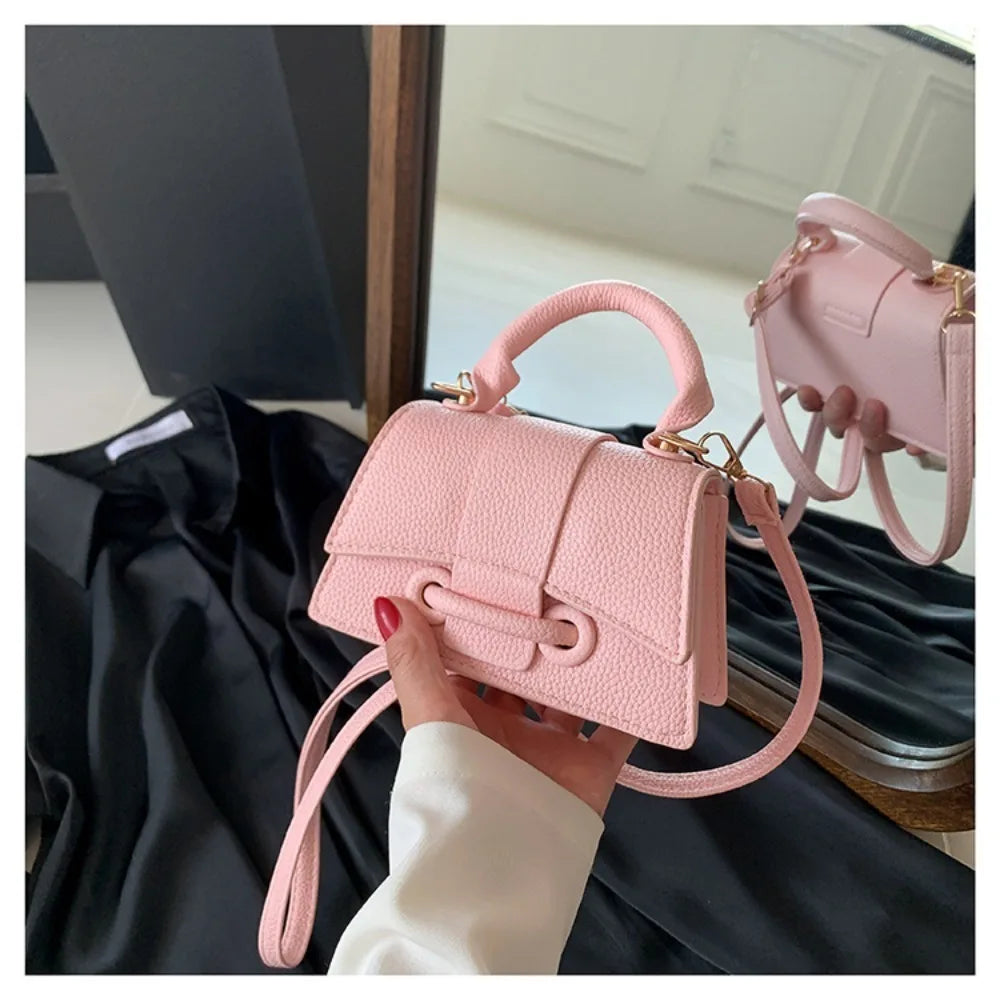 High Quality PU PU Leather Bag Solid Color Shoulder Crossbody Bag Buckle Square Bag