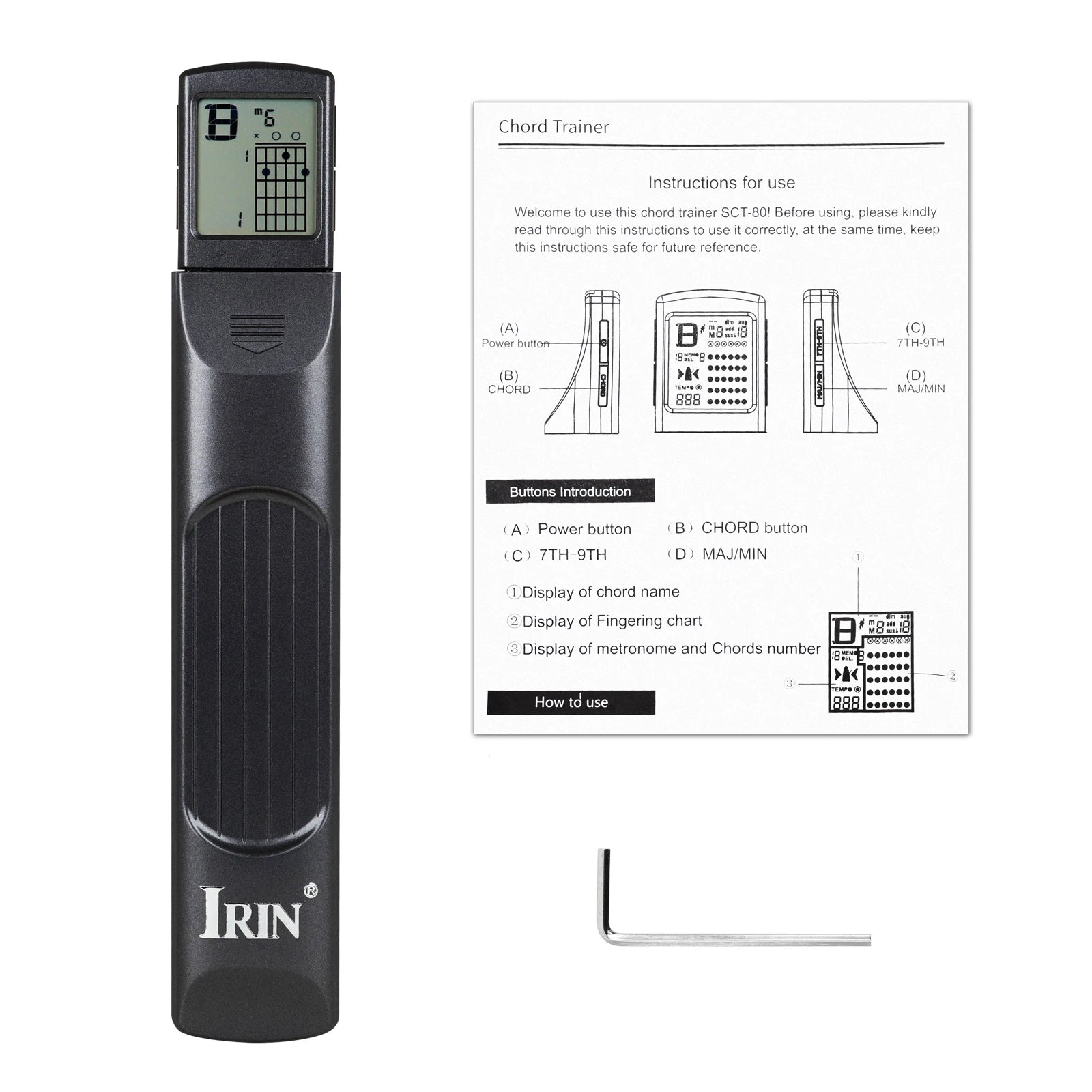 IRIN 6-string Guitar Portable Chord Trainer With 3V Battery Screen Display For Beginner Practice and Progressive Training Tools
