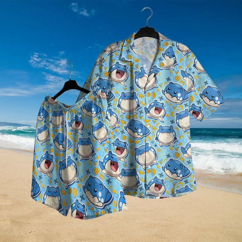 2026 Hot Selling Pokémon Spheal Men Hawaiian Shirt Shorts Set Women Summer Casual Loose Anime Pajamas T-shirt Shorts Two-piece