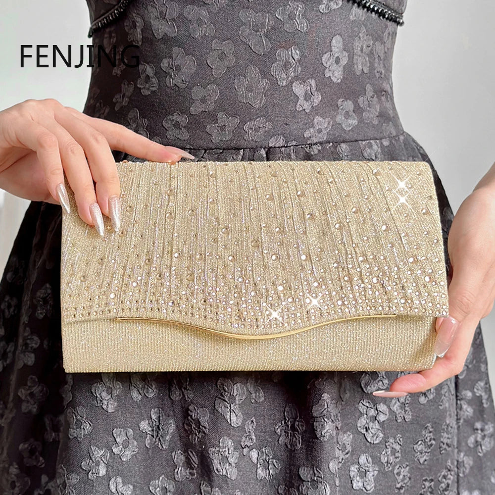 Diamonds Evening Clutch Bag Female Crystal Envelope Bags Wedding Purse Party Banquet Purses Gold Silver Day Sequin Shoulder Bags