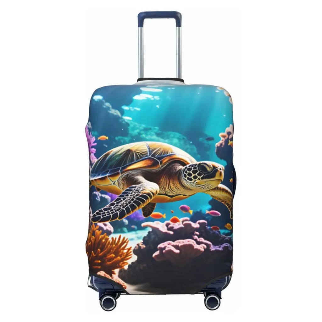 Funny Reflection Coral Reef Sea Turtle Fish Print Luggage Cover Protector Dust Proof Travel Suitcase Covers