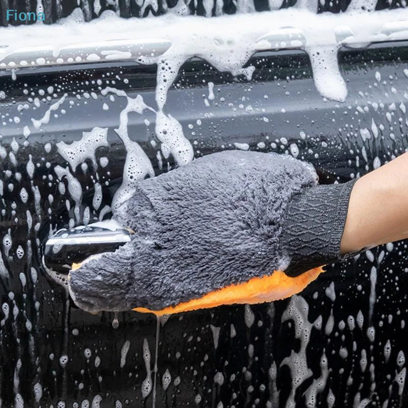 ♬5-Finger Car Washing Glove Double-Faced Coral Velvet Auto Cleaning Mitt Scratch-Free Ultra-Soft Car Detailing Wash Gloves
