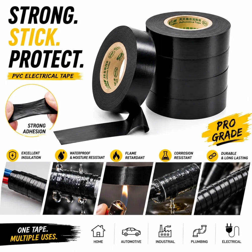 Flame Retardant High Temperature Insulation Tape Width19/25MMx25M Black Electrical Adhesive Tape for Industrial Household Use