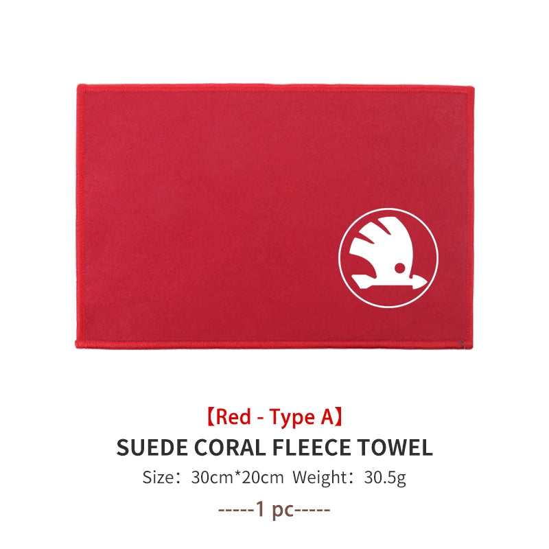 For Skoda Car Logo Cleaning Cloth Absorbent Dry Cloth Auto Wash Accessories Kamiq MK3 Roomster Rapid Kodiaq Karoq Fabia Enyaq