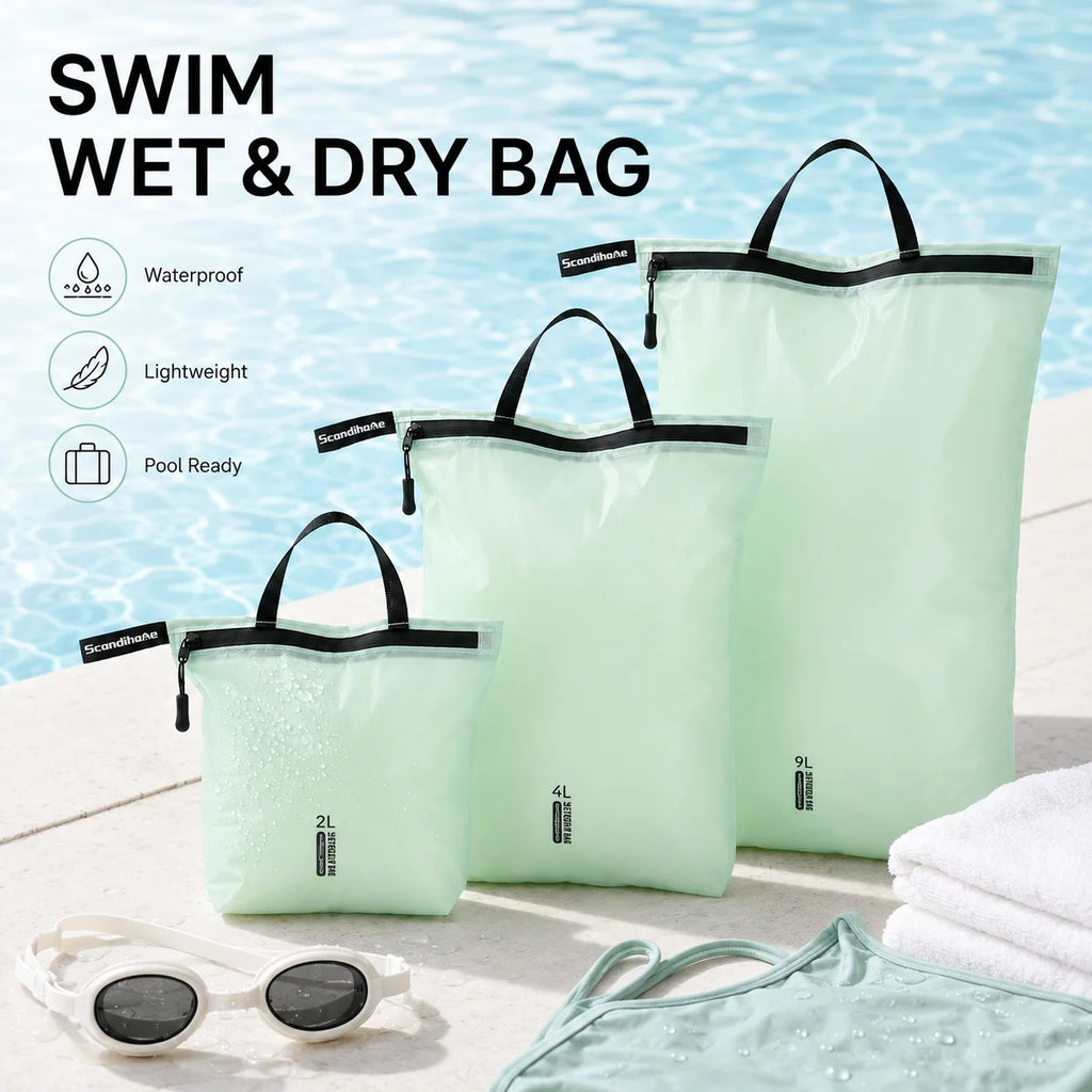 Waterproof Wet Dry Bag for Swimsuit Travel Beach Pool Gym Lightweight Nylon Zipper Organizer Shoe Toiletry Storage Pouch