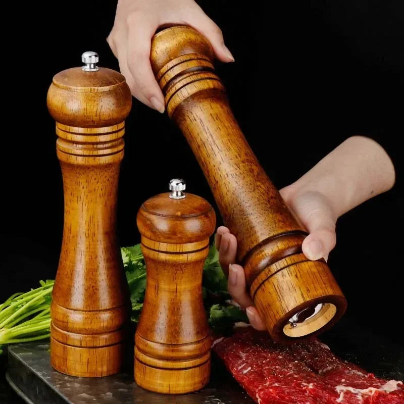 NEW Classical Oak Wood Pepper Spice Mill Grinder Set Handheld Seasoning Adjustable Mills Grinder Ceramic Grinding Core Tools Set