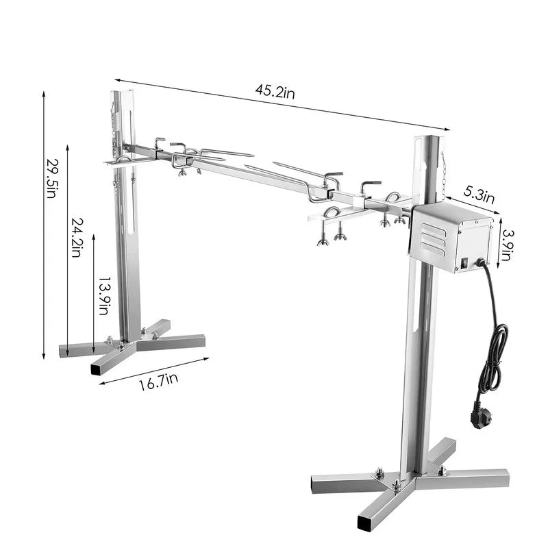Electric BBQ Rotisserie Grill Kit Height Adjustable Universal Roaster Stand Stainless Steel Grilling Kit Spit Rod for Pig Lamb