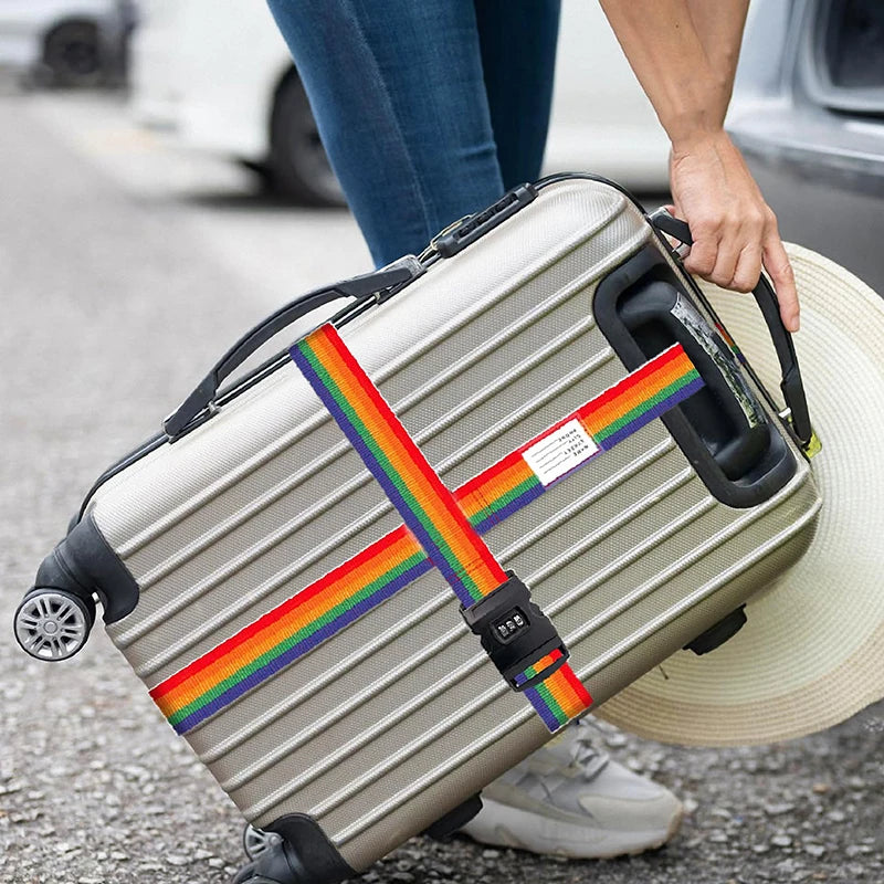 Nylon Cross Luggage Straps with Name ID Card Adjustable Bundling Packing Baggage Belt Password Lock Anti-lost Travel Accessories