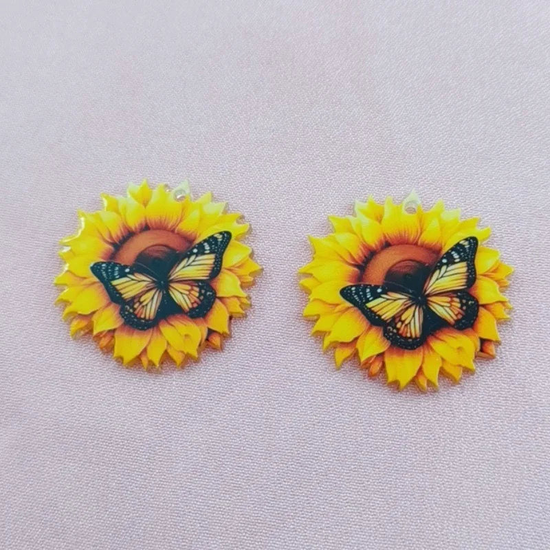 10pcs Acrylic Double sided Colorful Sunflower and Rose Pendant DIY Handmade Jewelry Pendant Accessories Material
