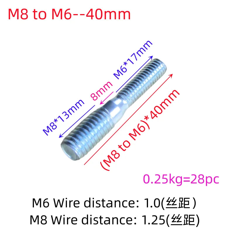 Motorcycle car exhaust pipe screw muffler interface cylinder block screw column bolt M6 to 8 to 10 M7 8mm double headed threaded