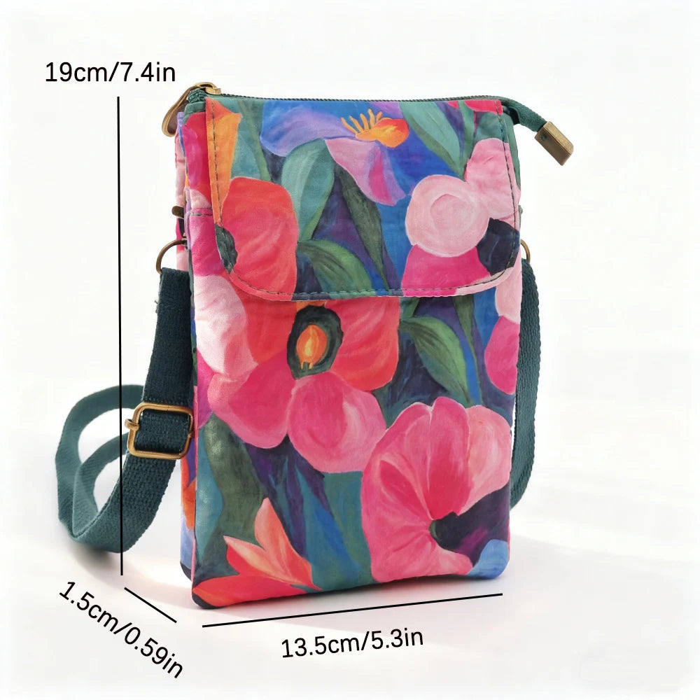 Fresh countryside fabric crossbody phone bag - floral five-layer crossbody women's bag