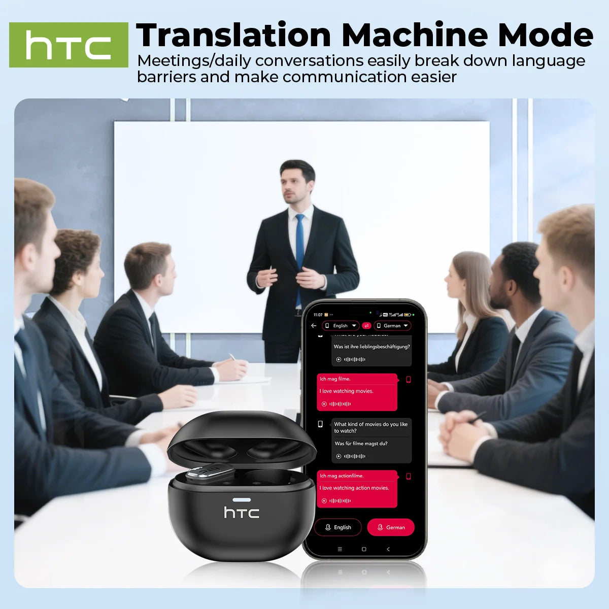 AI Translate Earbud HTC NE16 Face To Face Translation TWS Wireless Bluetooth Earphone With Mic HD Call HIFI Stereo Sport Earbuds
