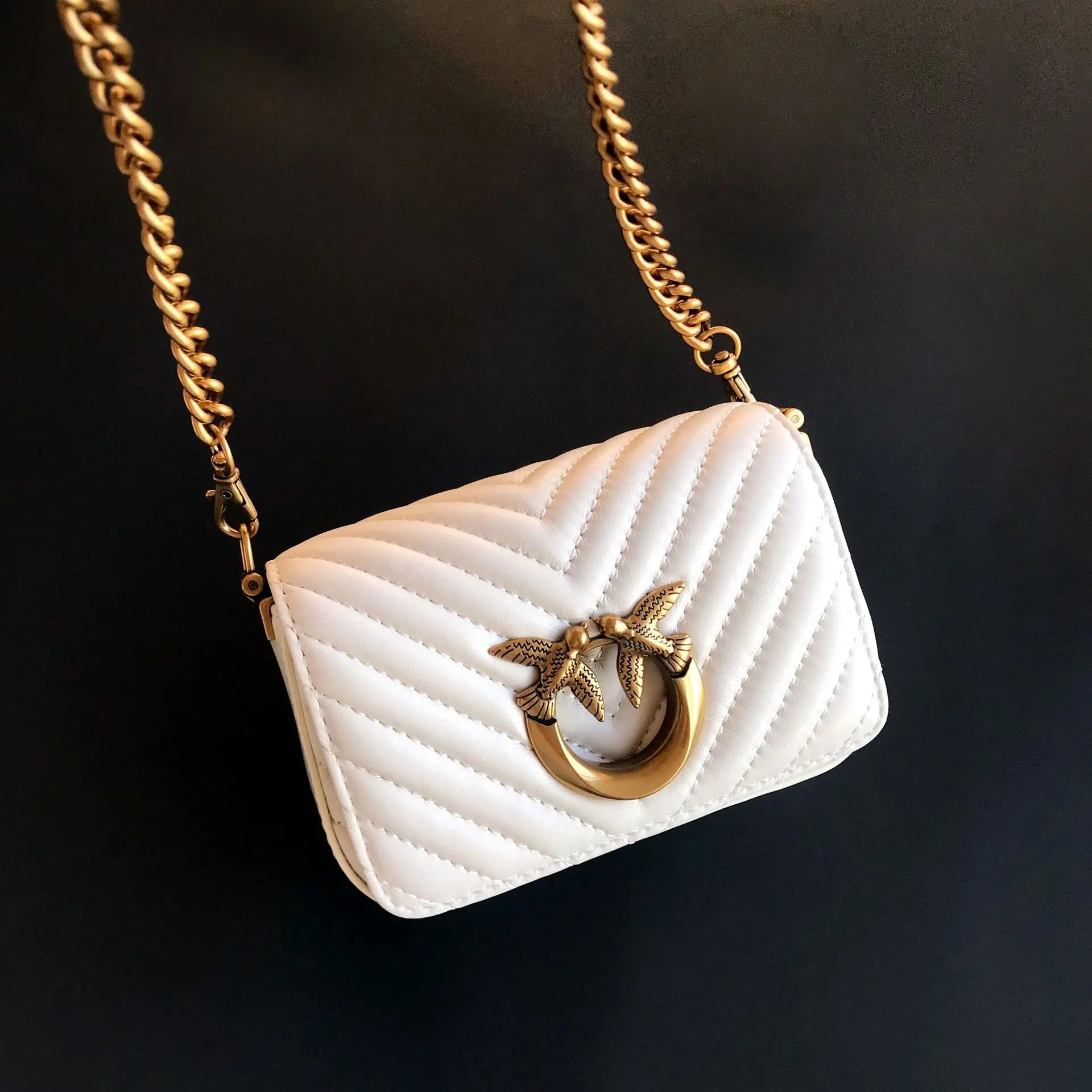 New Arrivalpinko Same Style Genuine Leather Super Mini Chain Small Square Lipstick Key Bag Swallow Bag Women's Handbag