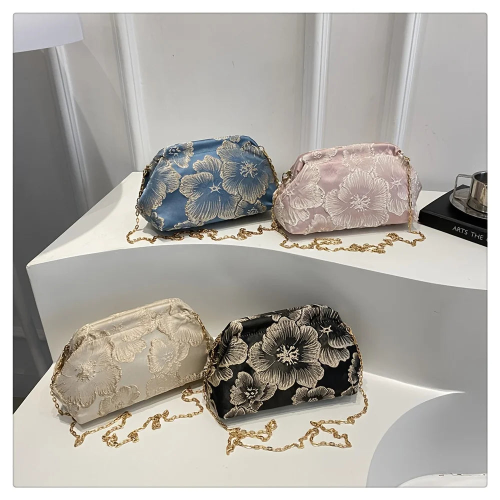 Retro New Chinese Style Textured Cheongsam Bag Women, Elegant China-inspired 2025 New Design with Chain Wristlet, Large Capacity