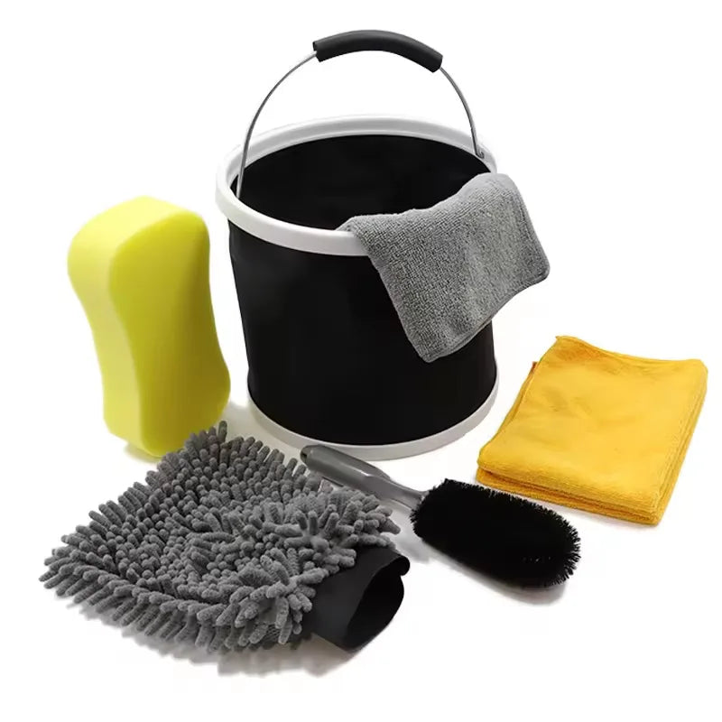 7PCS Car Wash Cleaning Kit Multi-Functional Microfiber Car Wash Tool Kit Cleaning Sets With Cloth Water Bucket Accessories