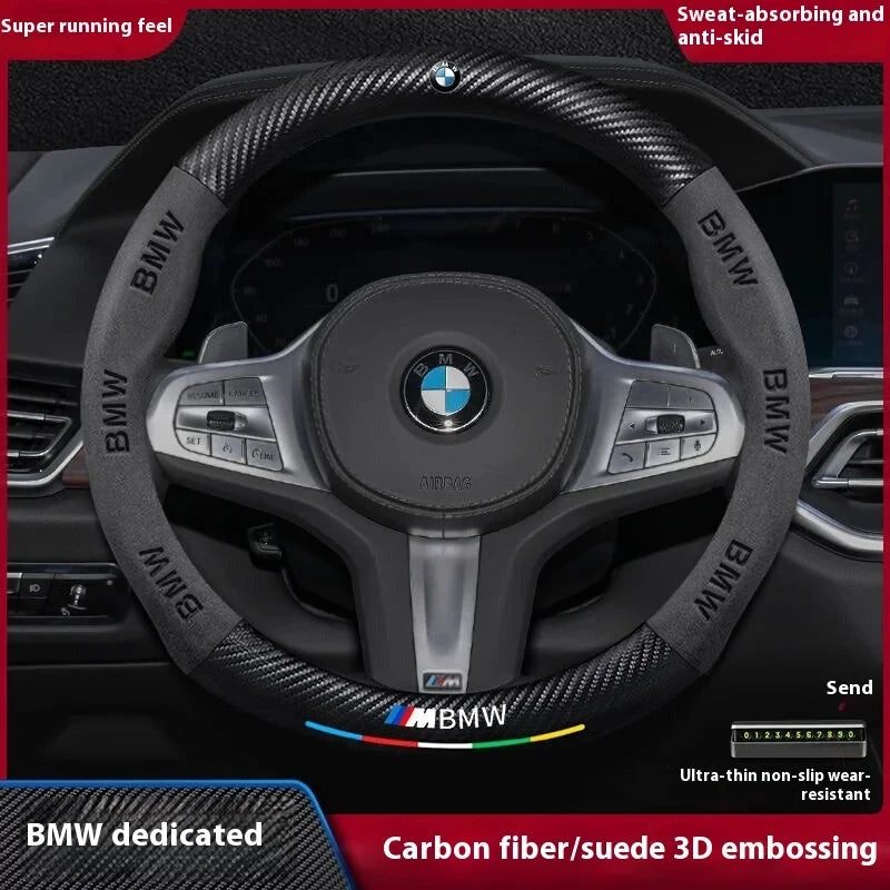 Car Carbon Fiber Suede Steering Wheel Cover For BMW M Power X3 X4 X5 X7 E36 E39 E46 E60 E65 E90 F10 F15 F20 F25 F30 G20 G30 G05