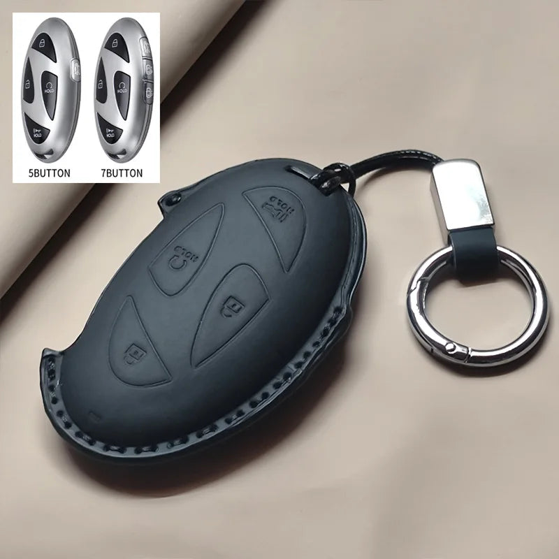 Car Remote Key Case Cover for Hyundai Grandeur GN7 Kona Ev 2023 Ionic 6 5/7 Bottons Leather Keychain Durable Luxury Accessories