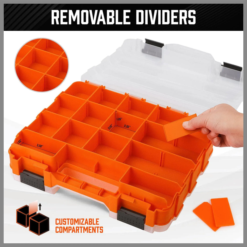 Tool Box Organizer Portable Double-Sided 34-Compartment Drill Bit Storage Bolt and Nut Case with Lid for Hardware Nail Bolt Nut