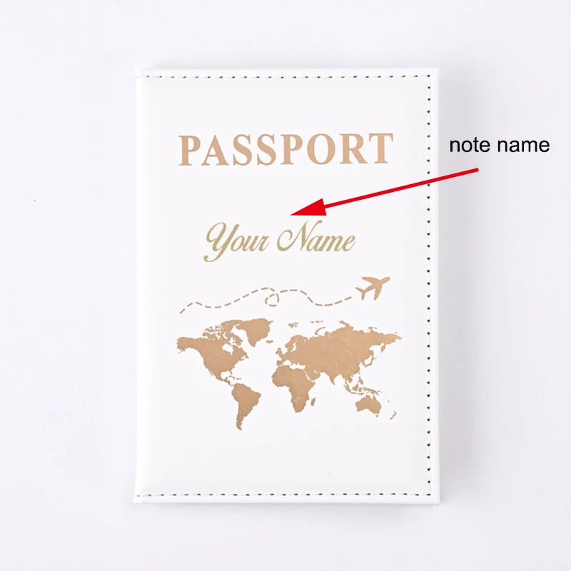 Map Passport Cover Custom Name Passport Holder Travel Wallet Covers for Passports Gold Letters Passeport Personnalisé