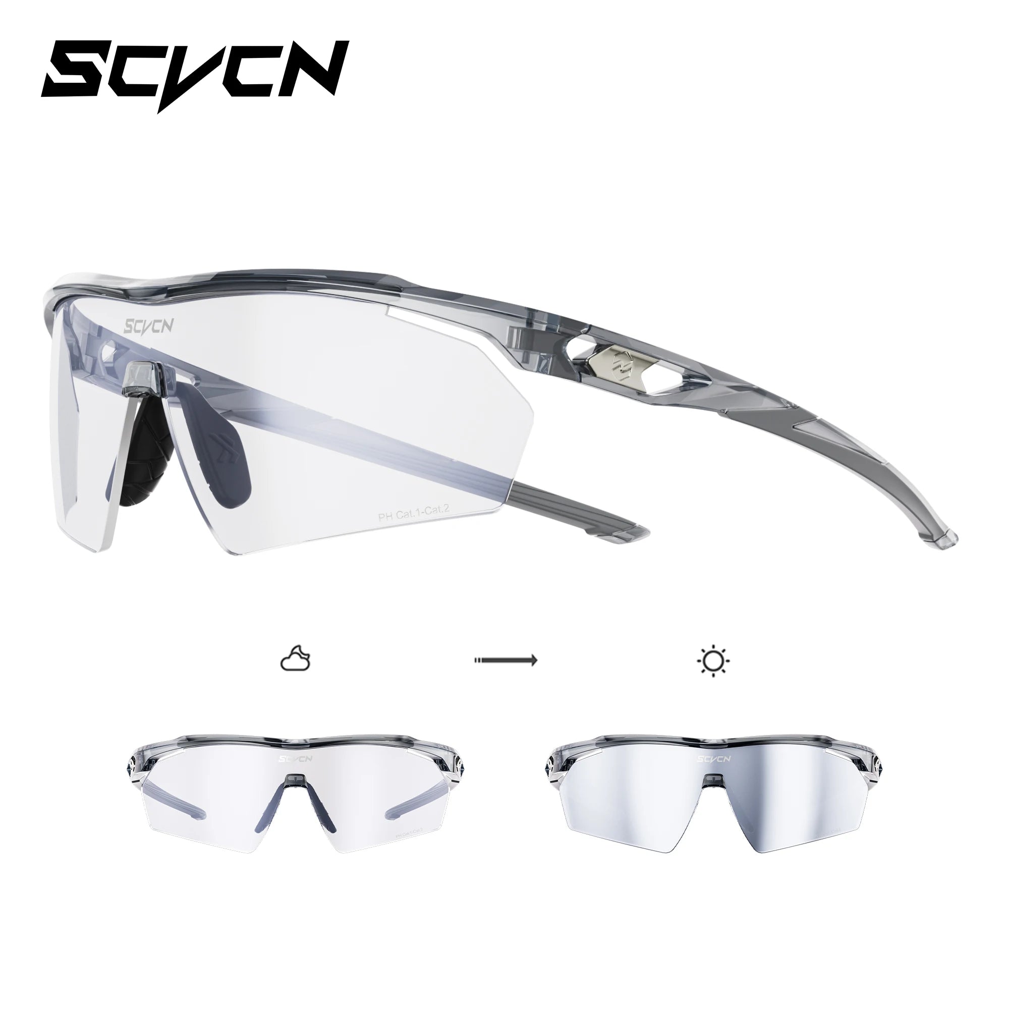 Scvcn Photochromic Hiking Sunglasses UV400 Outdoor Sports Trendy Design Cycling Running Baseball Glasses Lightweight Eyewear