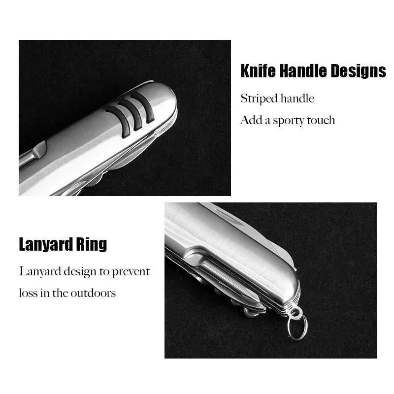 Multifunctional Pocket Knife Tool, Stainless Steel Folding Knife 11 in 1 for Camping Outdoors, Hiking, Eoc Portable Multitool
