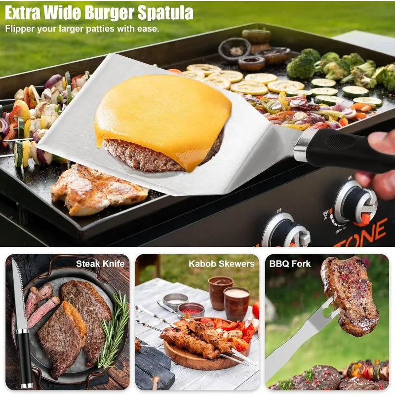 Griddle Accessories Kit,Hibachi Flat Top Grill Accessories,Grill Spatula Set with Enlarged Spatulas,Scraper for Outdoor Barbecue