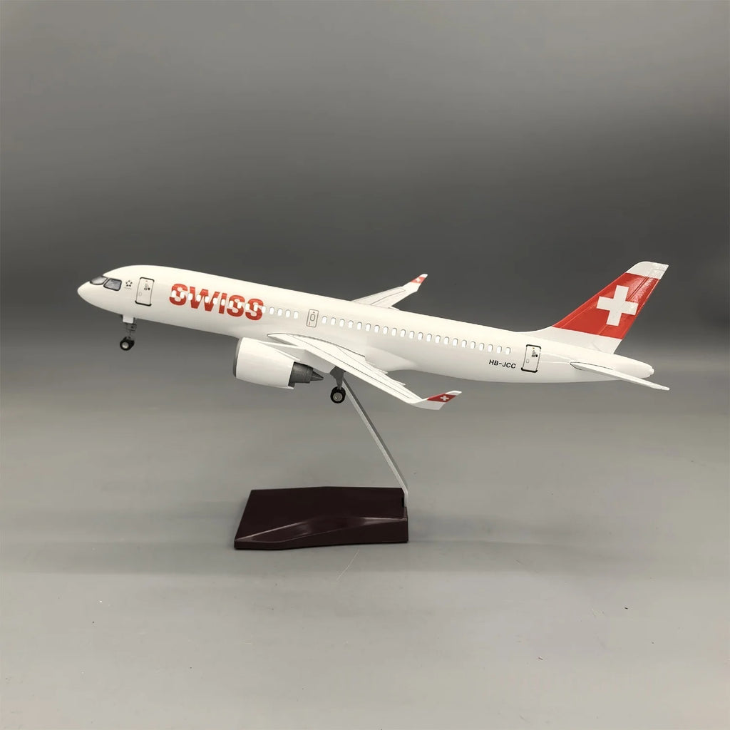 A220-300 Swiss Airways 38cm Resin Aircraft Model With Lights And Wheel Scale Airplane Diecast Aviation Enthusiast Assemble Gift