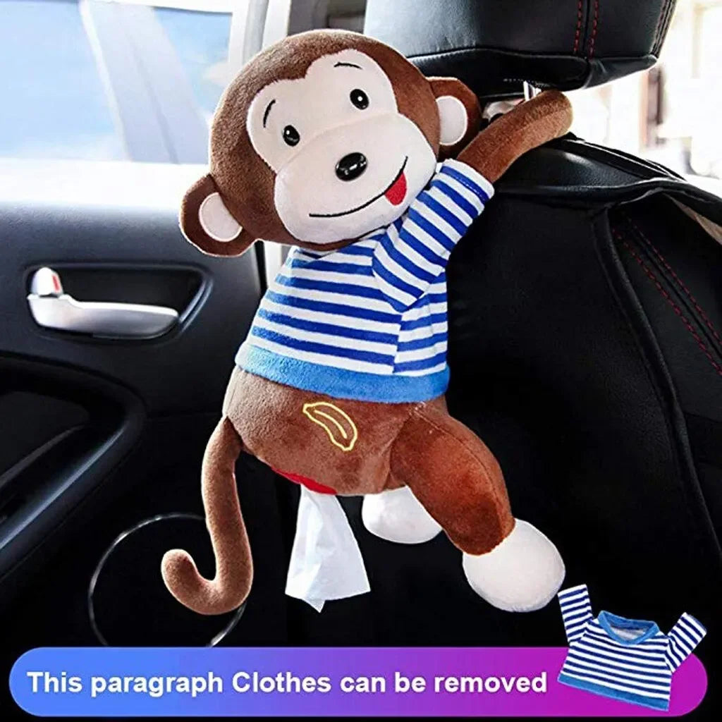 Leather Monkey Car Tissue Box Creative Armrest Box Cartoon Net Red Hanging Seat Rear Car Car Inside Draw Paper Box