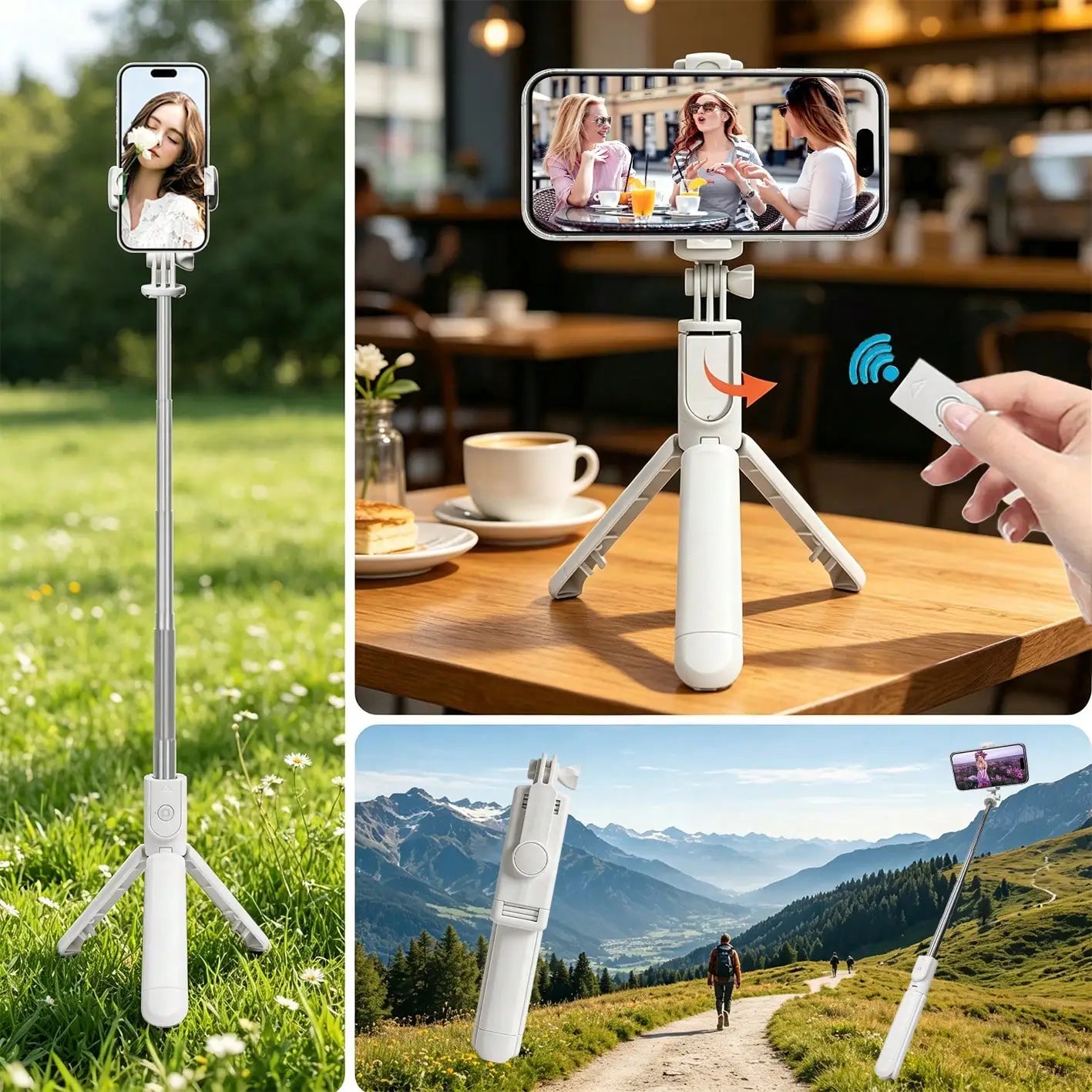 Wireless Bluetooth Selfie Stick Tripod, Portable Mini Selfie Stand with Remote Shutter for Mobile Phone Vlog Live Streaming