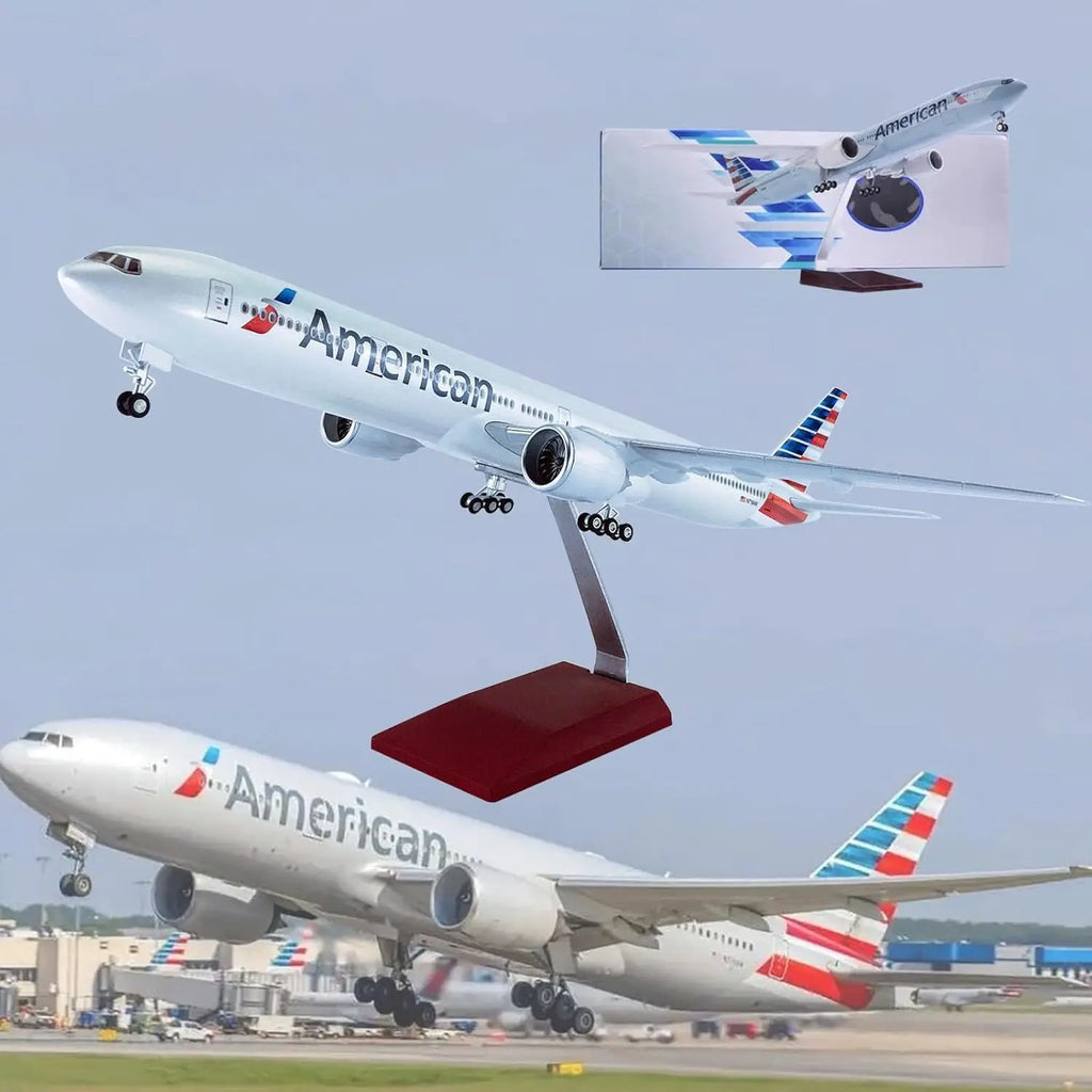47cm Scale Plane B777 American Air Airlines Collectible Aircraft 1:157 Scale Resin Toy Planes With Light And Wheel Aviation