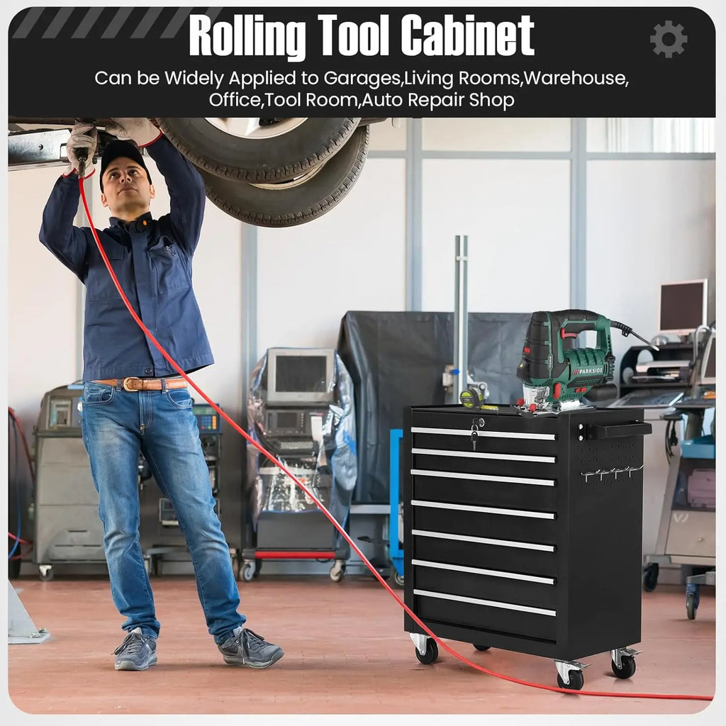 OEM ODM Acceptable Rolling Iron Sheet Tool Cabinet Trolley 7 Drawer Big Capacity Workshop Storage Key Lock 300kg Load Capacity