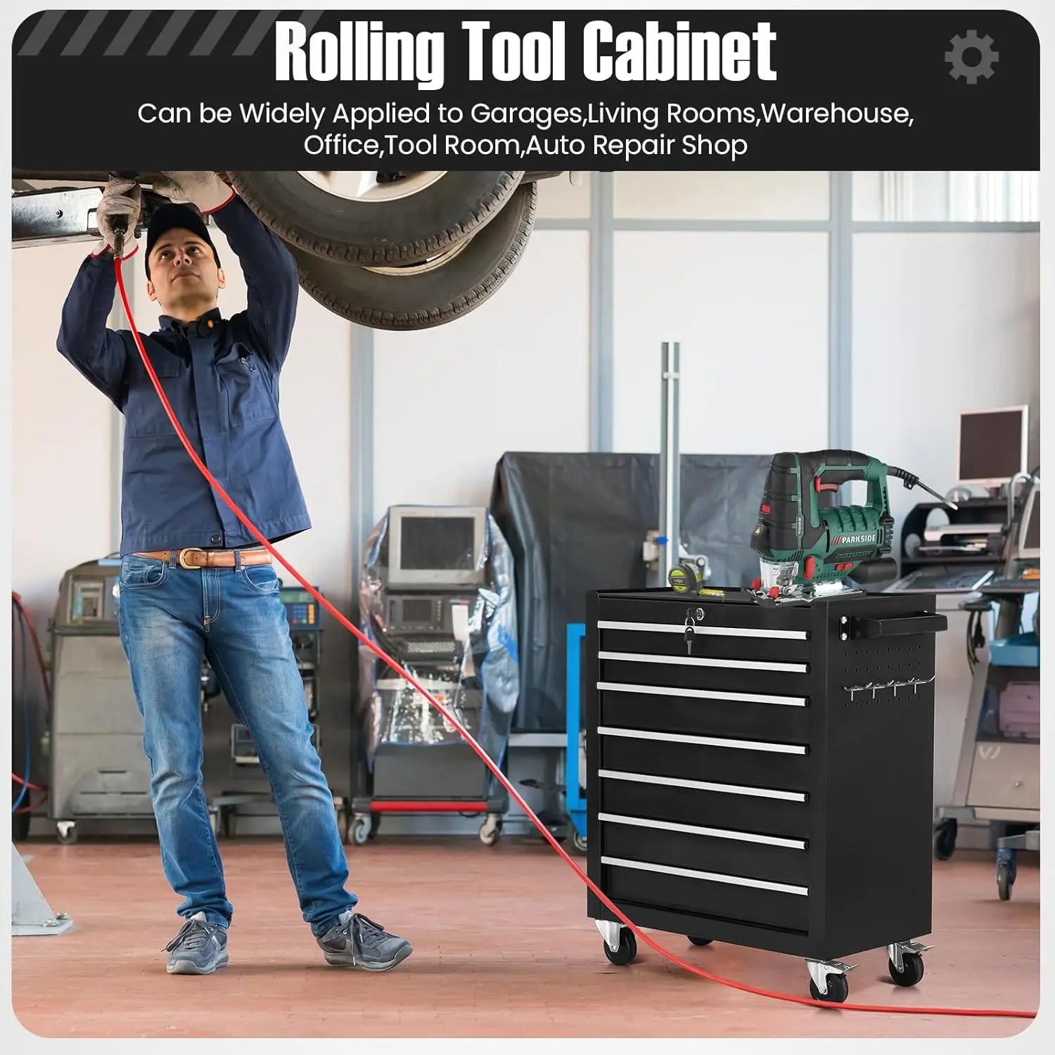 OEM ODM Acceptable Rolling Iron Sheet Tool Cabinet Trolley 7 Drawer Big Capacity Workshop Storage Key Lock 300kg Load Capacity