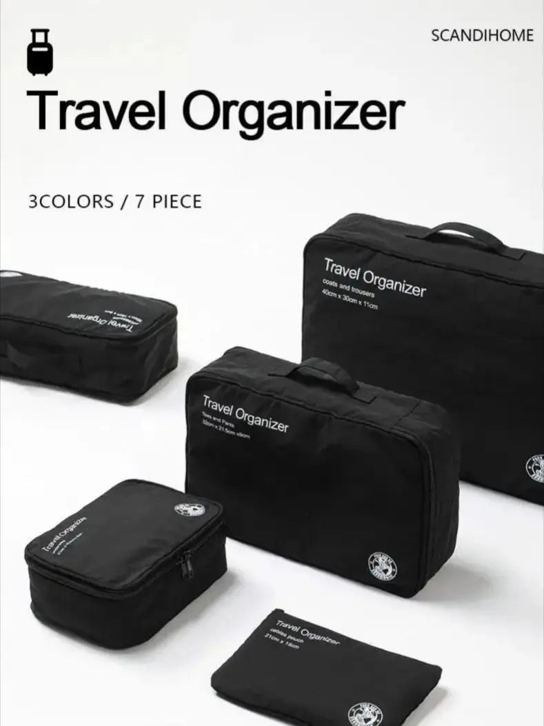 7Pcs Travel Organizer Storage Bag Set, Suitcase Packing Cubes, Portable Wardrobe, Luggage, Clothes, Underwear, Shoe Tidy Pouch