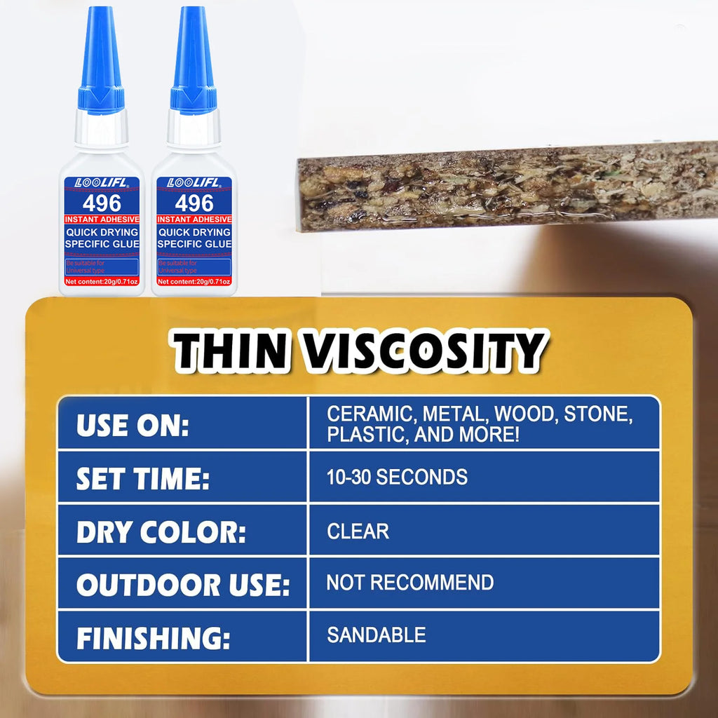Super Strong Cyanoacrylate Universal Glue, 10 Seconds Bonding, Used for Plastics, Shoes, Metals, Ceramics, Wood, Glass and So On