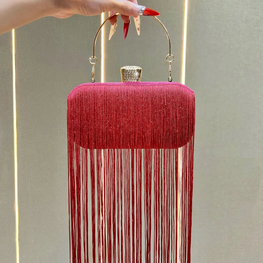 New Unique Sparkly Evening Bag with Long Tassels, Women Multi-purpose Handheld Shoulder Crossbody Purse for Formal Wedding Party