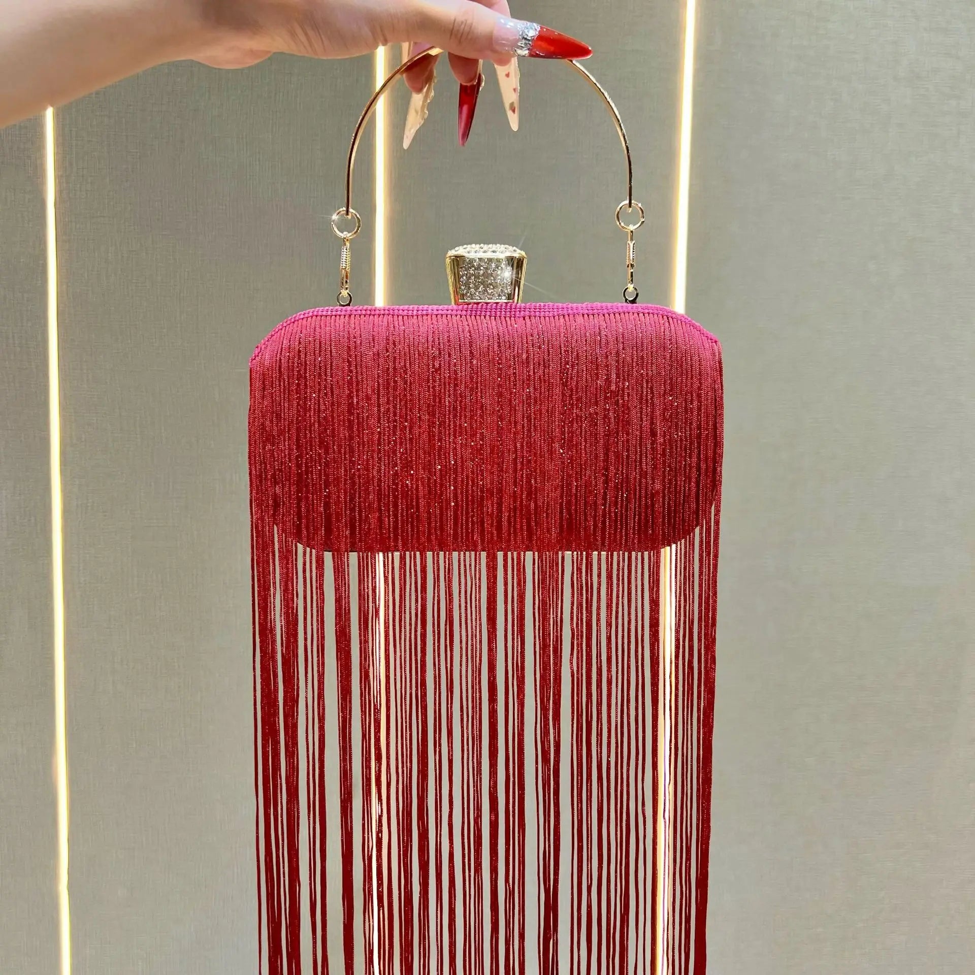 New Unique Sparkly Evening Bag with Long Tassels, Women Multi-purpose Handheld Shoulder Crossbody Purse for Formal Wedding Party