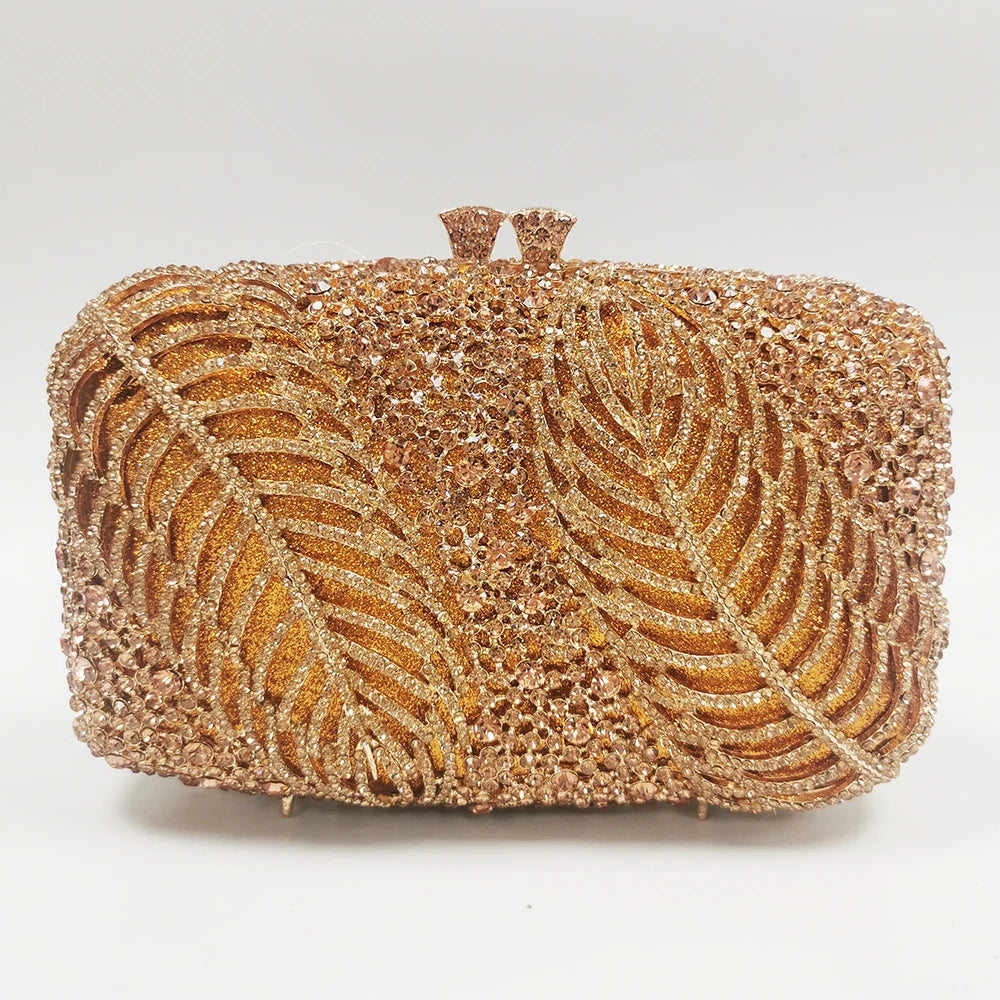 Silver Evening Clutches Diamond Wedding Purses WHTUOHENG Crystal Purses Rhinestone Clutch  Bags Leaves Women Party Handbags