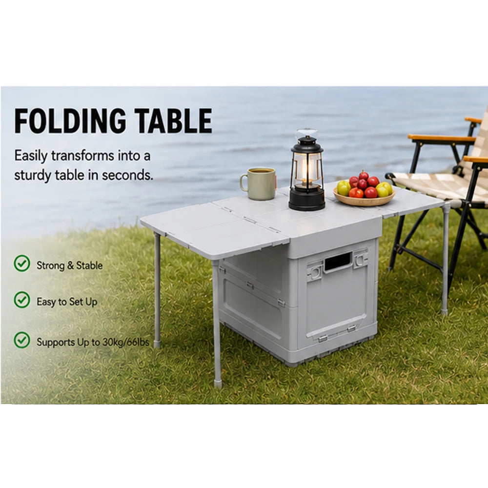 20L Foldable Car Trunk Storage Box Portable Camping Table Collapsible Organizer with Warning Sign for Picnic Fishing Home
