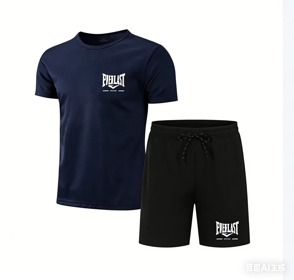 2026 New Everlast Boxing Men's 2 Piece Set Summer Black Short Sleeve T Shirt & Shorts Casual Sports Tracksuits
