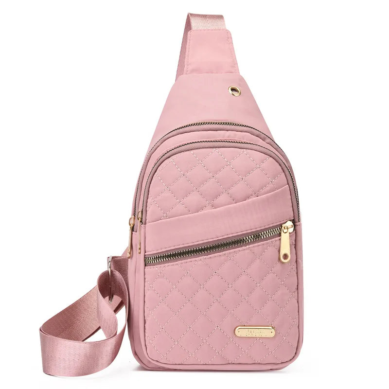 Solid Color Quilted Fanny Pack Casual Large Capacity Zipper Chest Belt Bum Bag Adjustable Sling Bag for Daily Use Lightweight