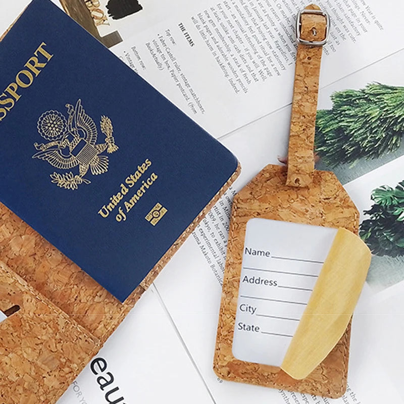 Fashion Cork Travel Luggage Tags Baggage Suitcase Name Address Label Holder Baggage Bag Luggage Tag Portable Travel Accessories