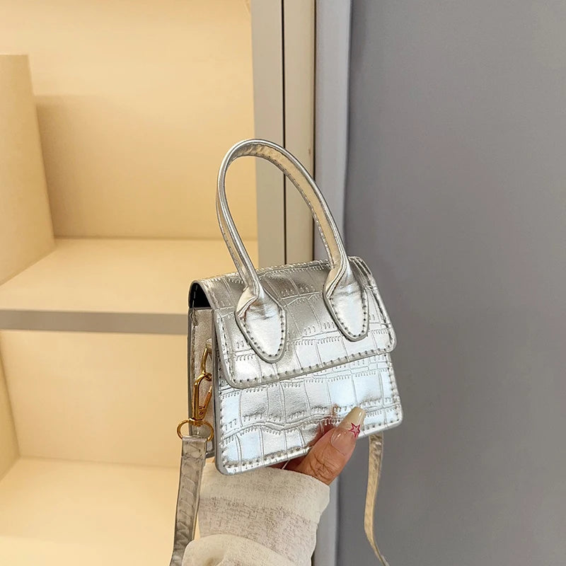 Candy Colored Stone Patterned Shiny Mini Flip Small Square Bag Shoulder Bag and Crossbody Bag Suitable for Commuting Gatherings