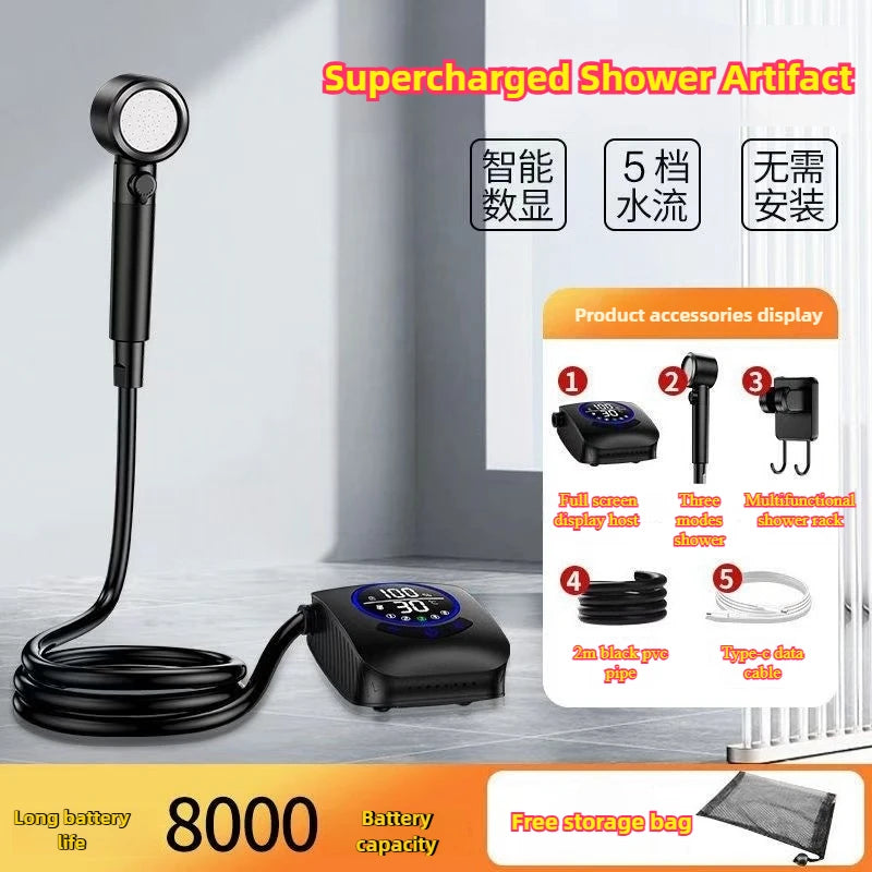 2025 Rechargeable Portable Shower Pump - 6.0L/min High Flow Camping Shower for Outdoor, Jobsite, Dorm & Home Use (Black)