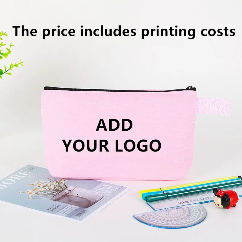 20/30/50/100bags/lot Customized Logo Colored Canvas Makeup Bag, Women's Handbag, Student Pencil Case 25x13x4.5cm