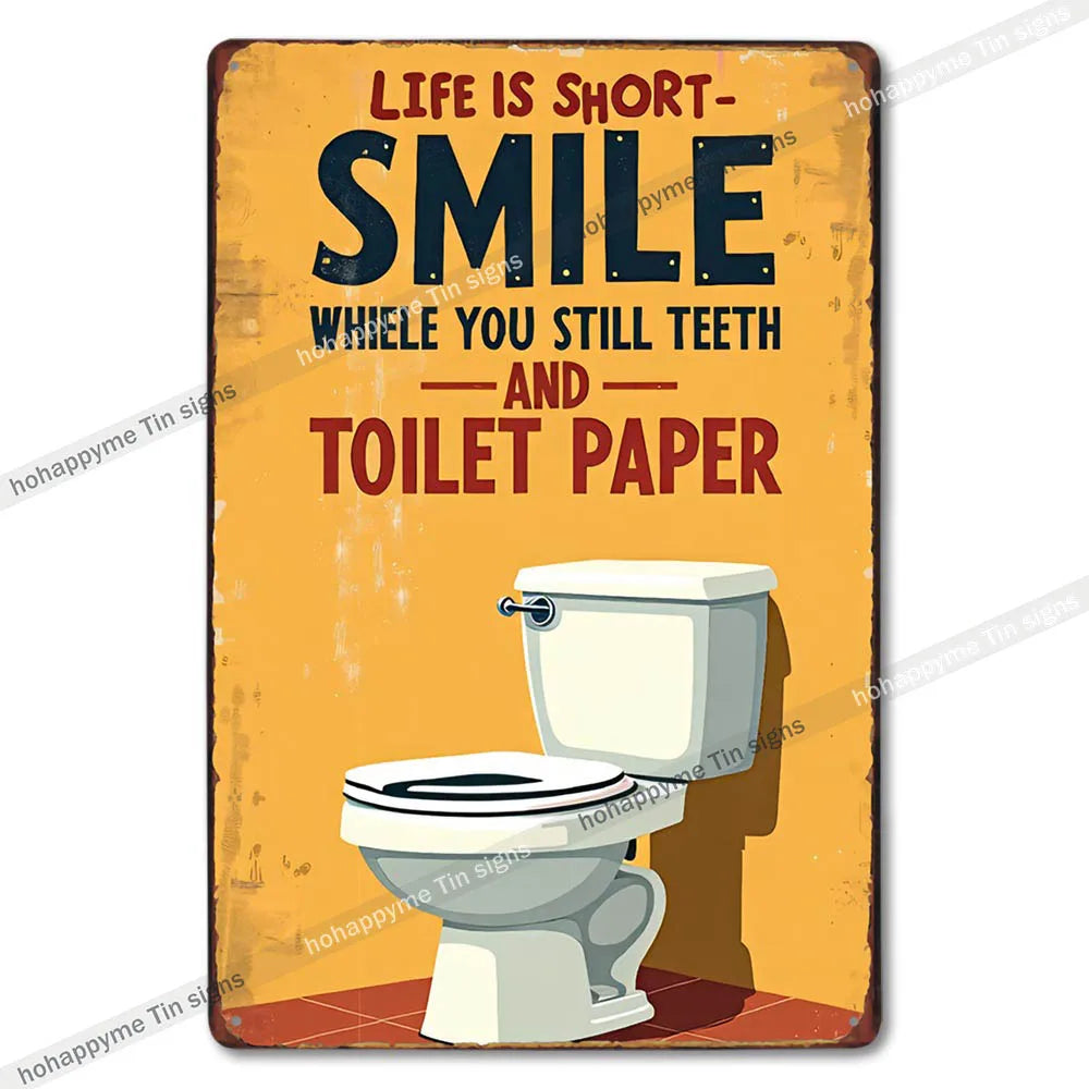 Retro Metal Tin Bathroom Signs Wall Decor for Home Restroom Vintage Toilet Humor Art Unique Gift Ideas
